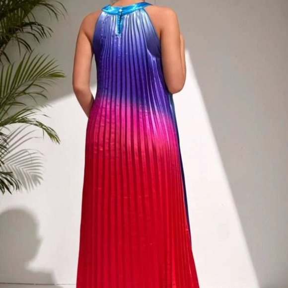 Pleated Satin Halter Ombre Dress - Picture 4 of 7